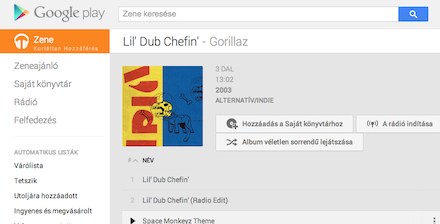 Google Play Music képernyőmentés