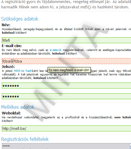 Regisztr�ci� minta