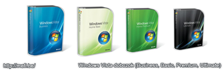 Windows Vista dobozai (balról jobbra: Business, Basic, Premium és Ultimate)